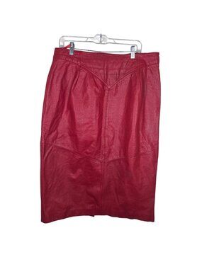 Vintage 80s Chia Red Leather Skirt Size 18 Midi Pencil